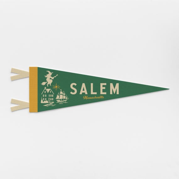 Salem Massachusetts Felt Pennant | City banner poster. Vintage town & state pride typography flag home decor. Travel gift USA