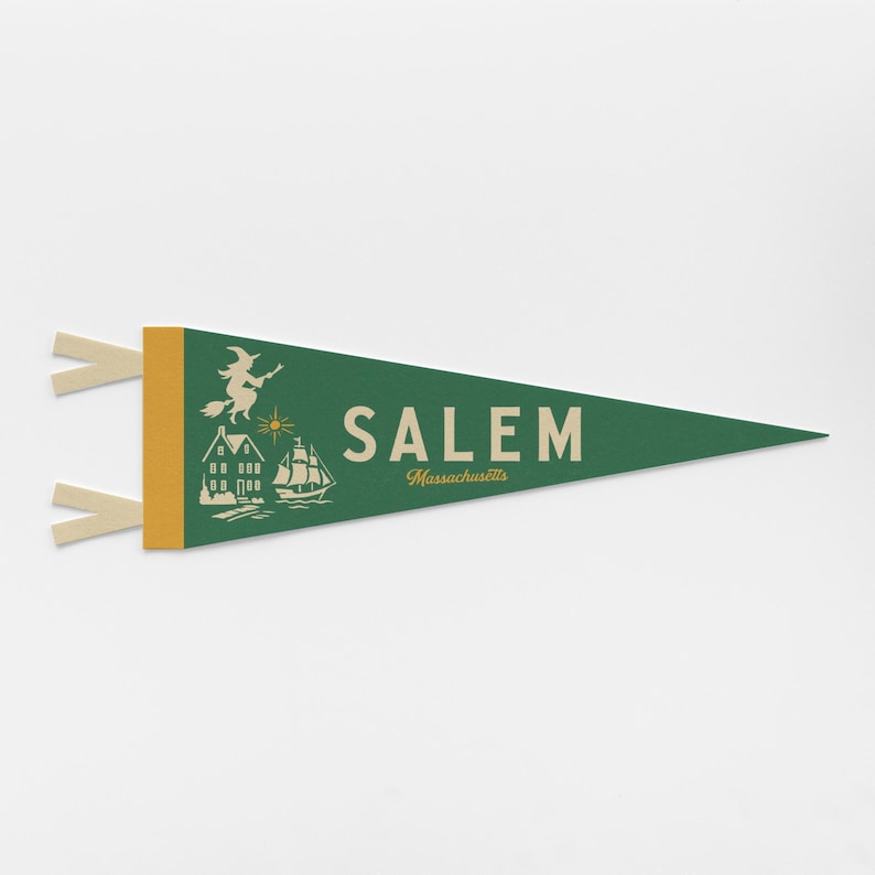 Salem Massachusetts vilten wimpel | Stadspandoekposter. Vintage huisdecor met vlag van de trots van de stad en de staat. Reiscadeau VS afbeelding 1