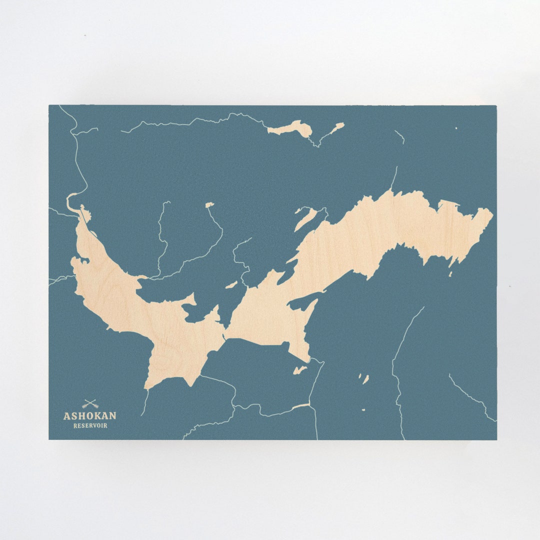 Ashokan Reservoir, New York Engraved Map Art Cabin Print, Lake House