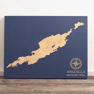 Anguilla, British West Indies Map | Engraved Wood Coastal Chart Wall Art Sign, Beach Home Decor Nautical Print, Unique Personalized Gift