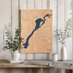 Ufer See Washington | Benutzerdefinierte See Karte Wohnkultur, personalisierte See Haus Geschenk, Jahrestag Hochzeitslager Geschenk, gravierte Holz Wandkunst