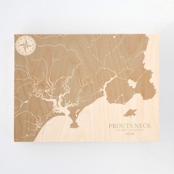 Prouts Neck Maine Map Prouts Neck Maine Map Engraved Wood Wall Art Nautical | Etsy