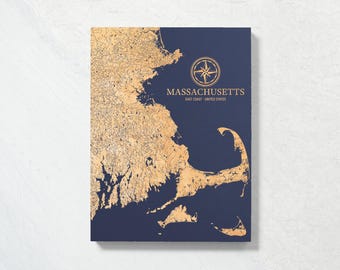 Massachusetts Coast Map | Engraved Wood Coastal Chart Wall Art Sign, Beach House Home Decor Nautical Print, Unique Personalized Family Gift