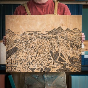 Grand Targhee Wyoming Ski Loipe Karte | Gravierte Holzwandkunst, Wintersport-Kabinendekor, Snowboard-Bergspur, personalisiertes Geschenk für die Familie