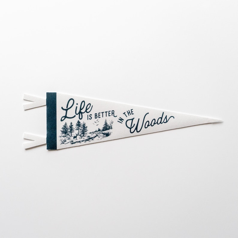 Life is Better in the Woods Felt Pennant | Vintage Camp Banner, Inspirational Rustic Home Decor, Easy Living Retro Wall Art, Outdoors Gift image 5