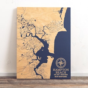 Hampton Beach New Hampshire Karte | "Graviertes Holz Küstenkarte Wand Kunst Zeichen, Strand Wohnkultur nautischen Druck, einzigartiges personalisiertes Geschenk."