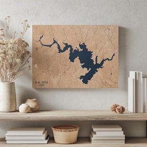 O.H. Ivie Lake Texas / Decorazione per la casa con mappa personalizzata del lago, regalo personalizzato per casa sul lago, regalo per anniversario di matrimonio in campeggio, arte murale in legno incisa