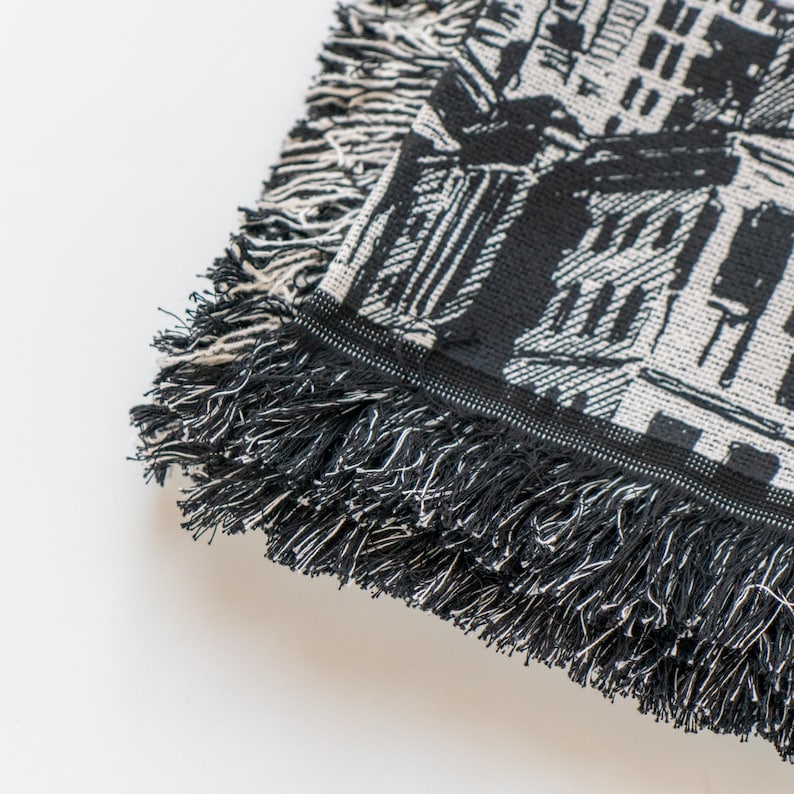 Boston Massachusetts City Blanket Woven Throw Blanket Gift, Black