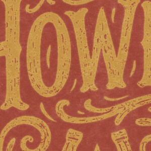 a close-up view of a textured surface with a repeating pattern of the word "HOW". The text is in a stylized font and appears to be in a vintage or artistic style.
