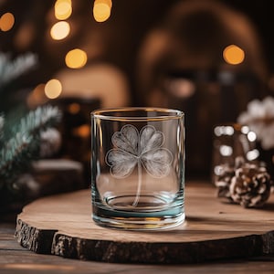 Four Leaf Clover Glasses | 4 Leaf Clover Shamrock Whiskey, Wine & Beer Glassware, Luck of the Irish Gift, St Patrick&#39;s Day Lucky Charm Gift