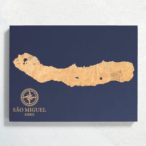 Sao Miguel, Azores, Portugal Map | Engraved Wood Coastal Chart Wall Art Sign, Beach House Home Decor Print, Unique Personalized Family Gift