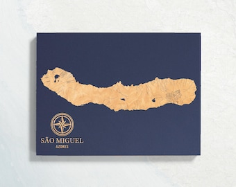 Sao Miguel, Azores, Portugal Map | Engraved Wood Coastal Chart Wall Art Sign, Beach House Home Decor Print, Unique Personalized Family Gift