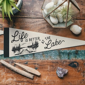 Life is Better at the Lake Felt Pennant | Vintage Camp Banner, Inspirational Lake Home Decor, Country Living Retro Wall Art, Outdoors Gift. image 1