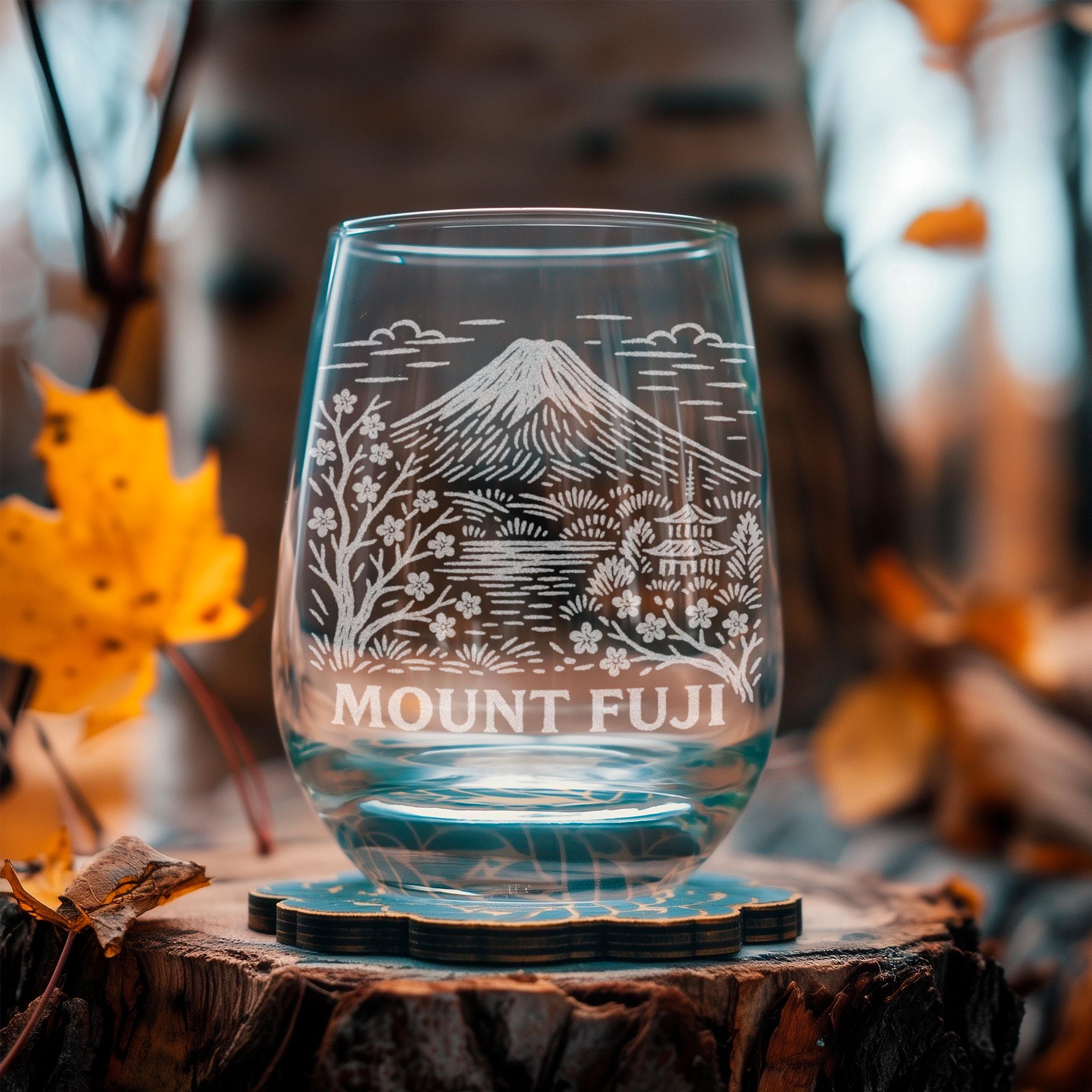 Mount Fuji Japan Glass | Laser Etched Travel Glassware, Engraved