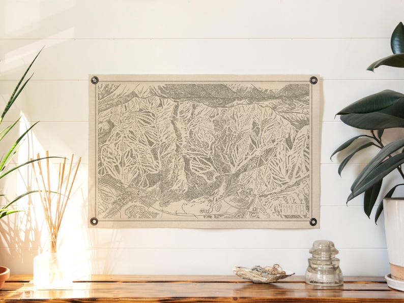Park City Utah Mountain Map Felt Poster Banner | Vintage ski snowboard mountain wall art gift. Flag pennant home decor. USA Handmade image 3