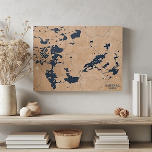 Saranac Lake New York | Benutzerdefinierte See Karte Wohnkultur, personalisierte See Haus Geschenk, Jahrestag Hochzeitslager Geschenk, gravierte Holz Wandkunst
