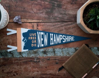 New Hampshire Filz Wimpel | Live free or die Banner-Poster. Vintage Typographie Wimpel Dekoration. USA-Handgemacht