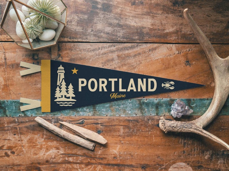 Portland Maine Felt Pennant | Forest City banner poster. Vintage town & state pride typography flag home decor. Travel gift USA image 5