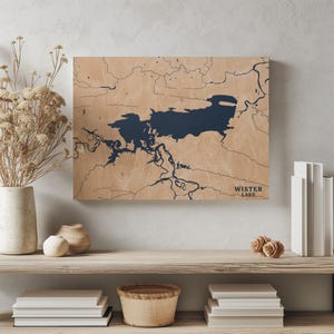 Wister Lake Oklahoma | Benutzerdefinierte See Karte Wohnkultur, personalisierte See Haus Geschenk, Jahrestag Hochzeitslager Geschenk, gravierte Holz Wandkunst