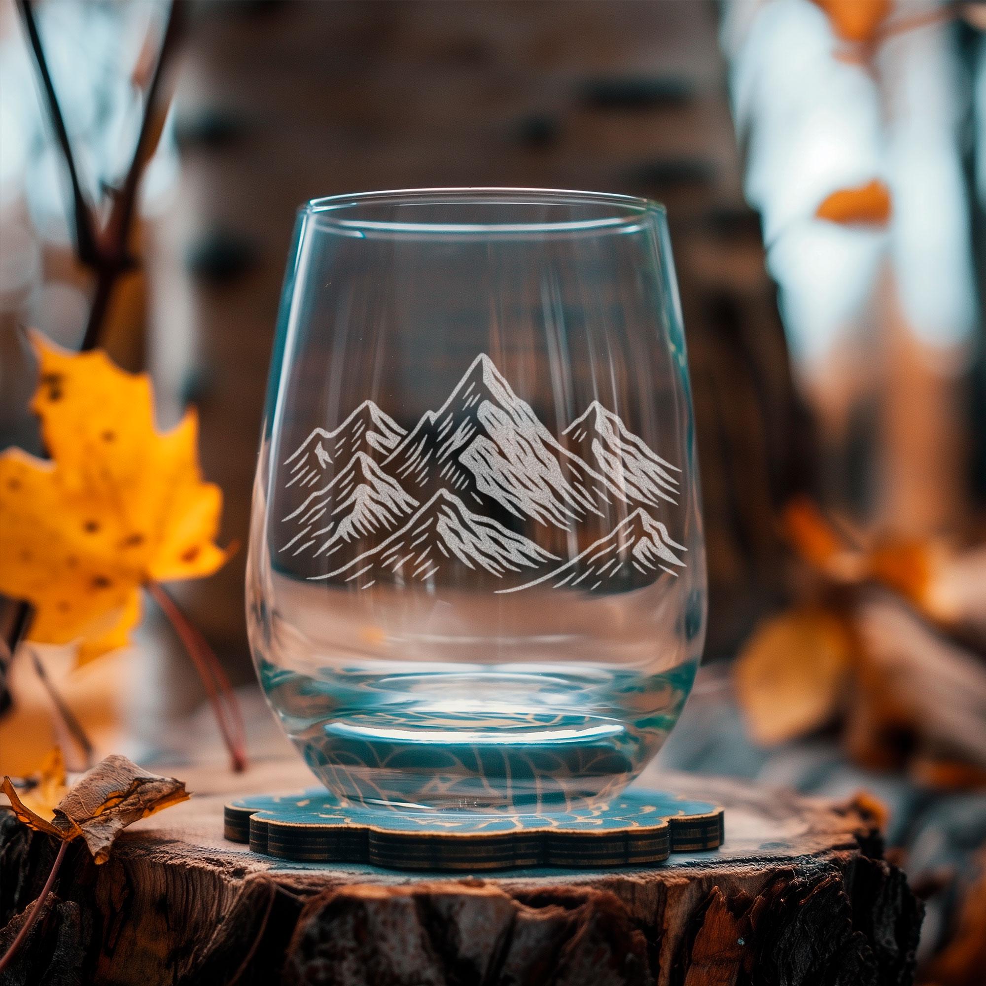 Mountain Glasses | Laser Etched Landscape Barware, Engraved Gift