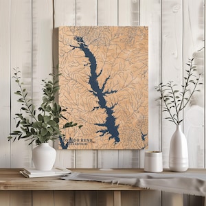 Toledo Bend Reservoir Louisiana / Mappa personalizzata del lago Decorazione per la casa, regalo personalizzato per casa sul lago, regalo di anniversario di matrimonio, arte murale in legno incisa