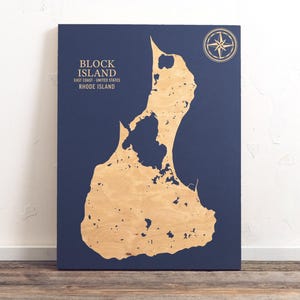 Block Island, Rhode Island Karte | "Graviertes Holz Küstenkarte Wand Kunst Zeichen, Strand Wohnkultur nautischen Druck, einzigartiges personalisiertes Geschenk für die Familie