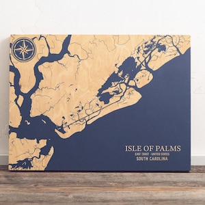 Isle of Palms Südcarolina Karte | "Graviertes Holz Küstenkarte Wand Kunst Zeichen, Strand Wohnkultur nautischen Druck, einzigartiges personalisiertes Geschenk."