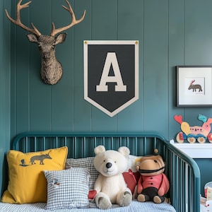Custom Initials Felt Camp Banner | Kids Flag Wall Hanging, Personalized Nursery Decor, Children&#39;s Room Gift, Classic Felt Pennant