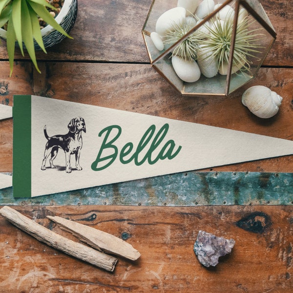 Custom Beagle Dog Name Felt Pennant | Personalized vintage style banner flag, Your Pet, Owner Gift, Dog Lover Sign, Special Family Gift