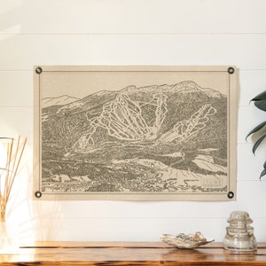 Stowe Vermont Mountain Trail Map Felt Poster Banner | Vintage ski snowboard wall art gift. Flag pennant home decor USA Handmade