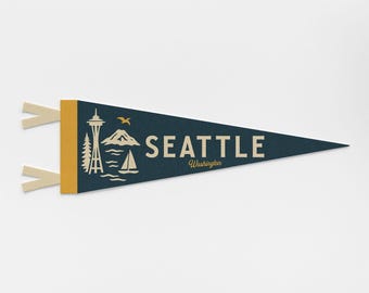 Banderín de fieltro de Seattle, Washington. Cartel de la ciudad. Bandera vintage con tipografía de orgullo de ciudad y estado, decoración para el hogar. Regalo de viaje a EE. UU.