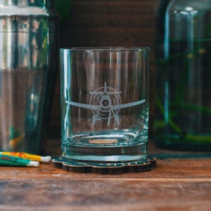 Plane Glasses | Personalized Etched Beer, Cocktail, Whiskey, Wine glassware. Pilot Aviation gift. Vintage Flying Travel barware home decor.