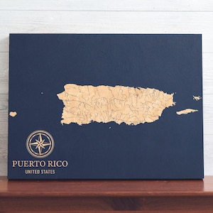 Mappa di Porto Rico / Carta costiera incisa su legno, decorazione da parete per casa al mare, stampa di vita nautica, regalo unico e personalizzato per la famiglia
