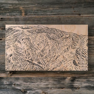 Powder Mountain, Utah Ski-Wanderkarte | Gravierte Holzwandkunst, Wintersport-Kabinendekor, Snowboard-Bergspur, personalisiertes Geschenk für die Familie