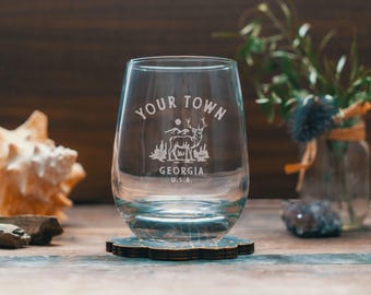 Custom Georgia Town Glasses | Personalized glassware beer, whiskey, wine, and cocktails. State hometown gift. Barware home decor