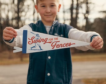 Swing for the Fences Felt Pennant | Vintage Baseball Banner, Inspirational Kids Room Decor, Sports Fan Wall Art Print. Motivational Gift.