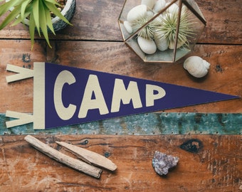 Camp Felt Pennant | Bold Vintage aesthetic Banner, Cabin Rustic Decor, Whimsical Nursery Kid Wall Art, Fun Home Accent, Wild Outdoorsy Gift.