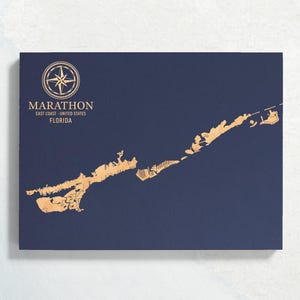 Mappa di Marathon, Florida / Cartello da parete in legno inciso con motivo costiero, decorazione per la casa sulla spiaggia, stampa di vita nautica, regalo unico e personalizzato per la famiglia