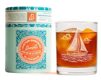 Sailboat Scene Glasses | Personalized Beer, Cocktail, Whiskey, Wine glassware. Sailing & boating gift. Coastal living barware and home decor