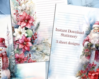 Christmas Printable Stationary.  Digital Download (Letter & A4, Lined and Unlined)