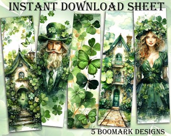 Printable Irish Shamrock Bookmarks. Digital Download (5 per sheet)