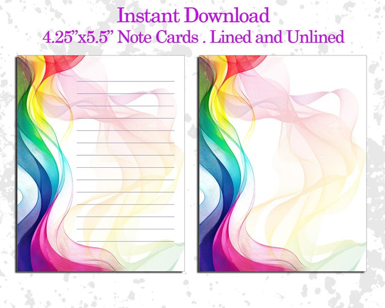 Notes With Ribbon Rainbow Printable Note Cards. Digital Downloads (4”x 5” Blank Cards ...