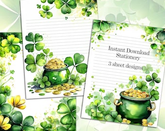 Shamrock Stationery - St. Patrick's Day Printable Paper. Digital Download (Lined/Unlined, A4/Letter Size)