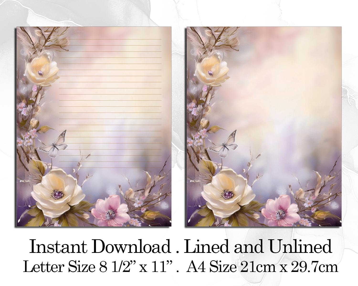 Watercolor Floral Printable Stationery. Digital Download (US Letter and ...