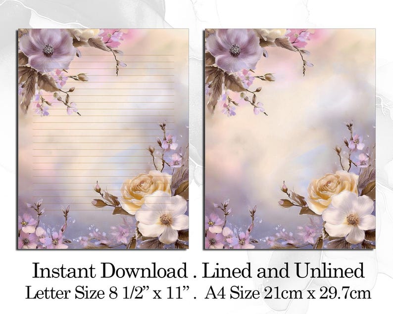 Watercolor Floral Printable Stationery. Digital Download (US Letter and ...