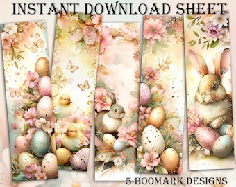 Segnalibri stampabili vintage primaverili e pasquali. Download digitale (5 per foglio)