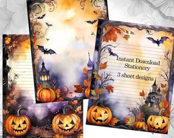 Spooky Pumpkin Halloween Printable Stationery. Junk Journal Pages. Digital Download