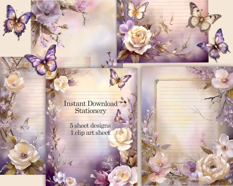Watercolor Floral Printable Stationery. Digital Download (US Letter and ...