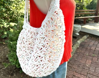 Vintage Hand Crocheted White String Bag, 1980s