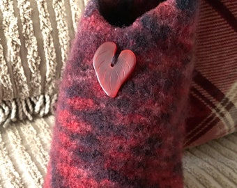 Felted Wool Handbag dark red with flower applique detail 